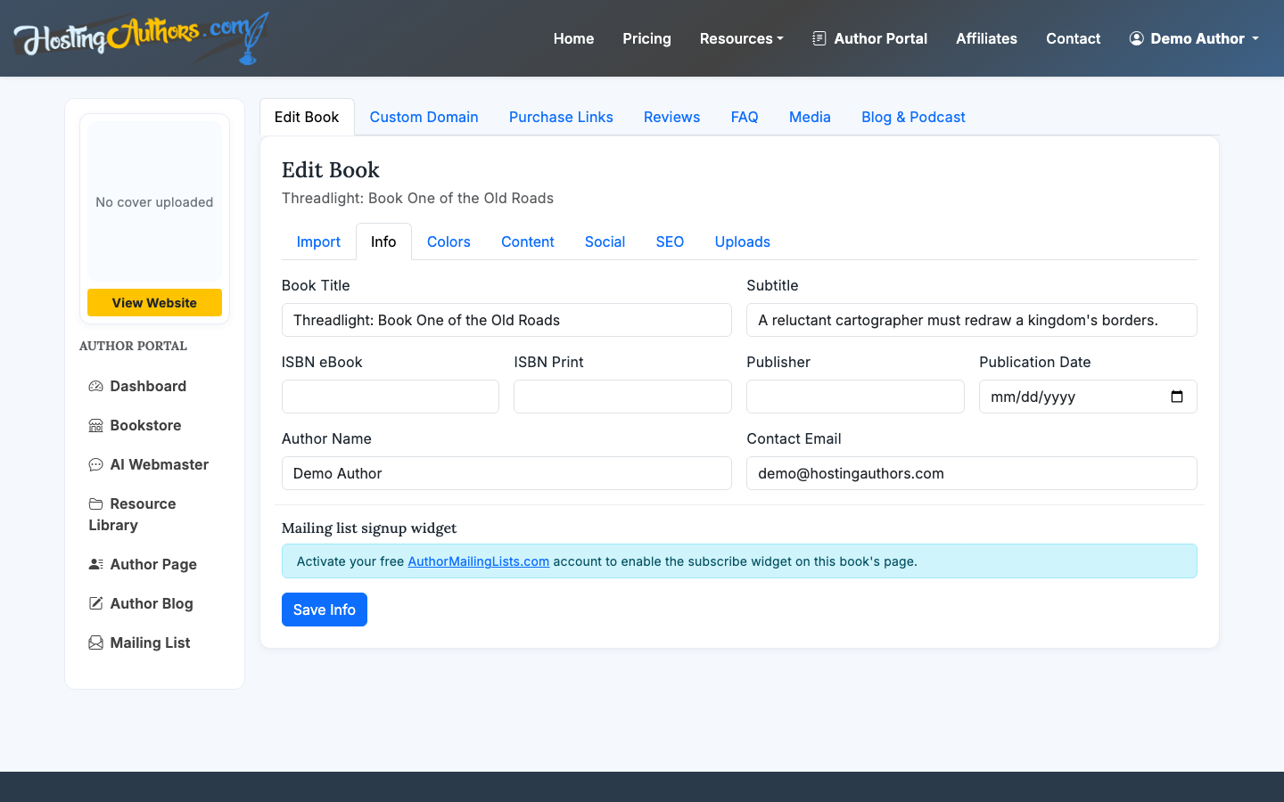 Upload and edit the cover from the book editor.