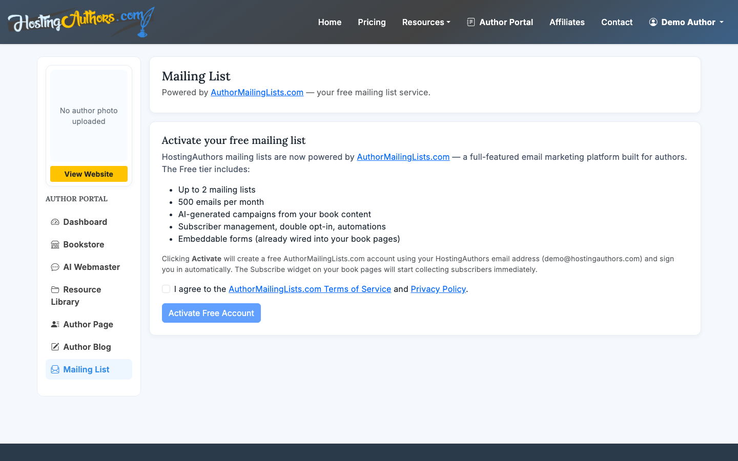 Configure the mailing list signup widget for the book page.